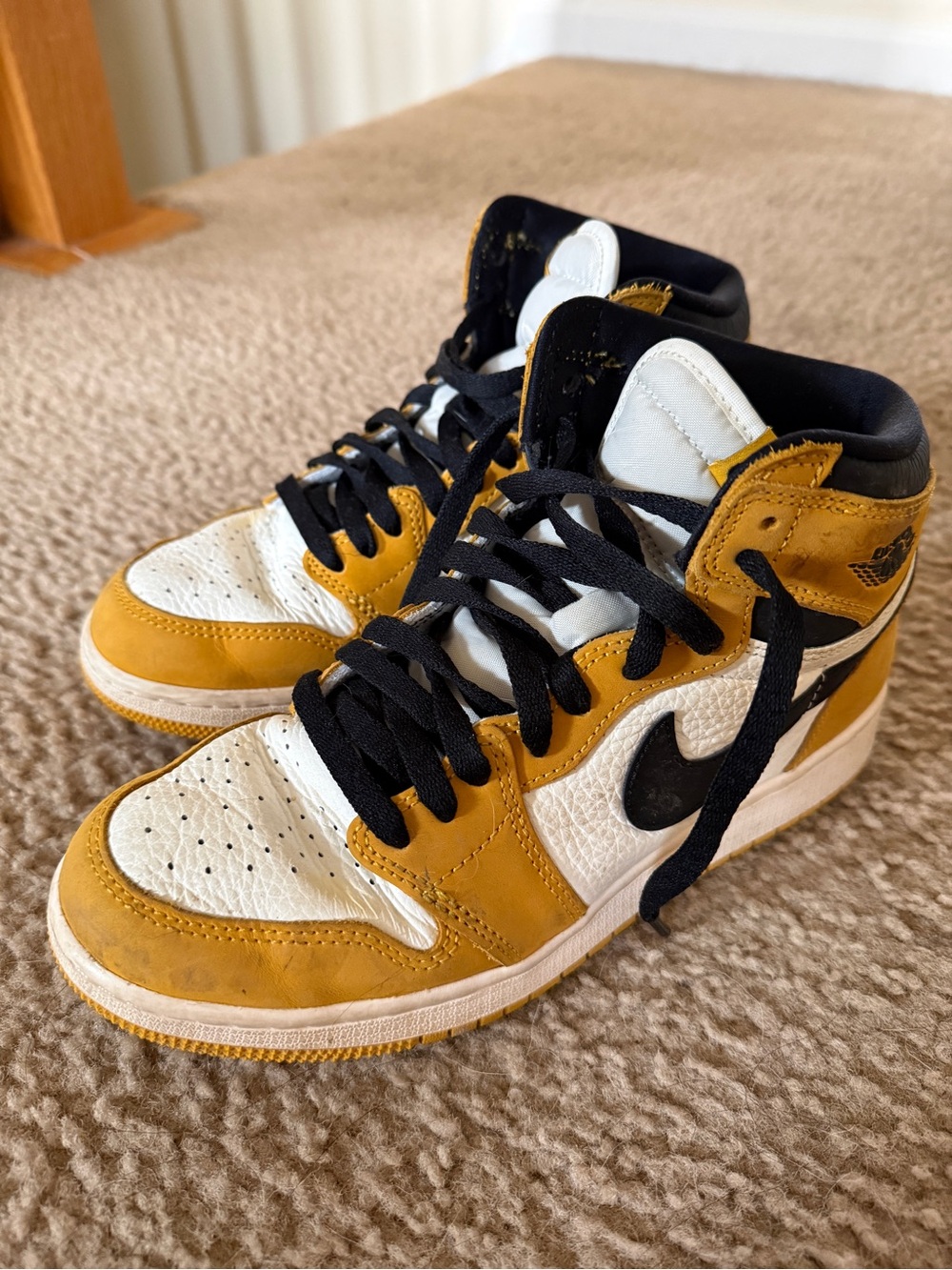 Nike Kids High-Top Sneakers in White, Yellow, and Black